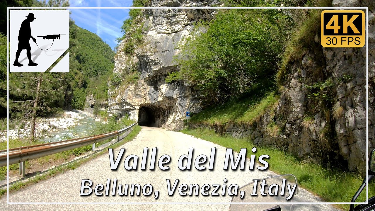 Valle del Mis, Road SP2, Belluno, Venetia, Italy - by motorcycle and drone