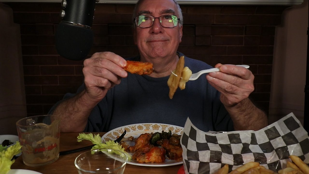 ASMR Eating Homemade Poutine and Buffalo Wings Whispering