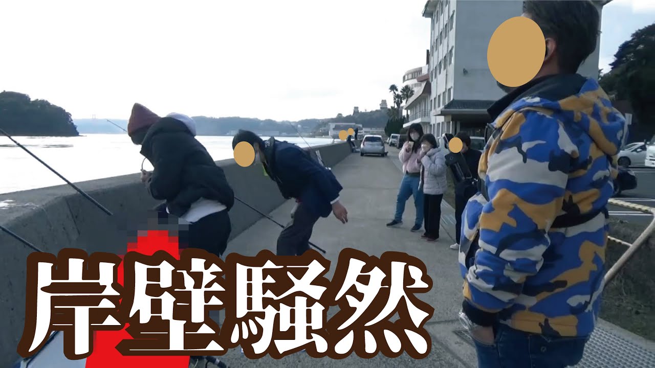 岸壁からカバのような力を持つ大きな魚を釣り多くの人々が騒然となった