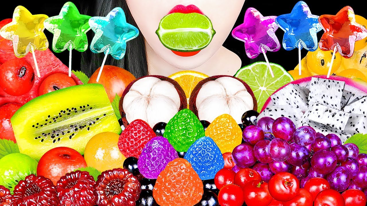ASMR MUKBANG| Fruit Desserts! Sour Lime, Mango, Watermelon, Dragon fruit, Rainbow desserts.