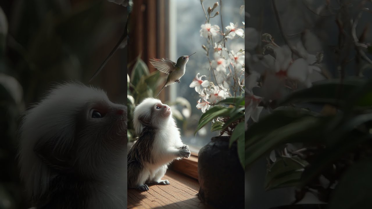 Slow motion hummingbird and watching monkey 🙈