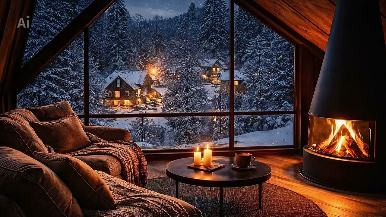 🔥 Fireplace Ambience with Wind & Snow | Relax, Sleep & Focus