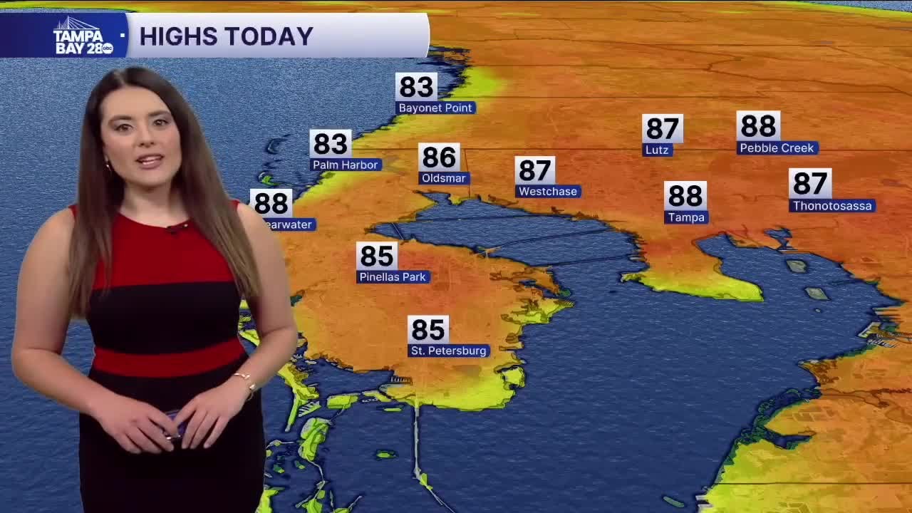 Latest forecast as near-record high temps continue in the Tampa Bay area