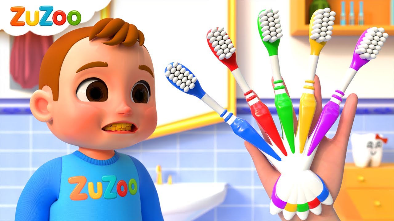 5 Finger Family Good Habits tooth brush routine Song | ZuZoo Nursery Rhymes & Kids Songs