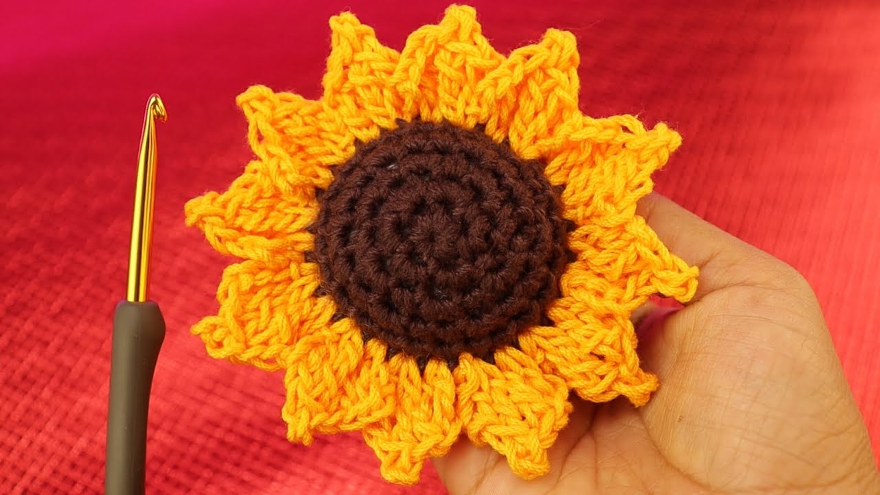 ¡Wow😱‼️🌻FACIL Y RAPIDO TEJIDO DE FLORES GIRASOL A CROCHET🧶🌻#crochet #knitting #handmade