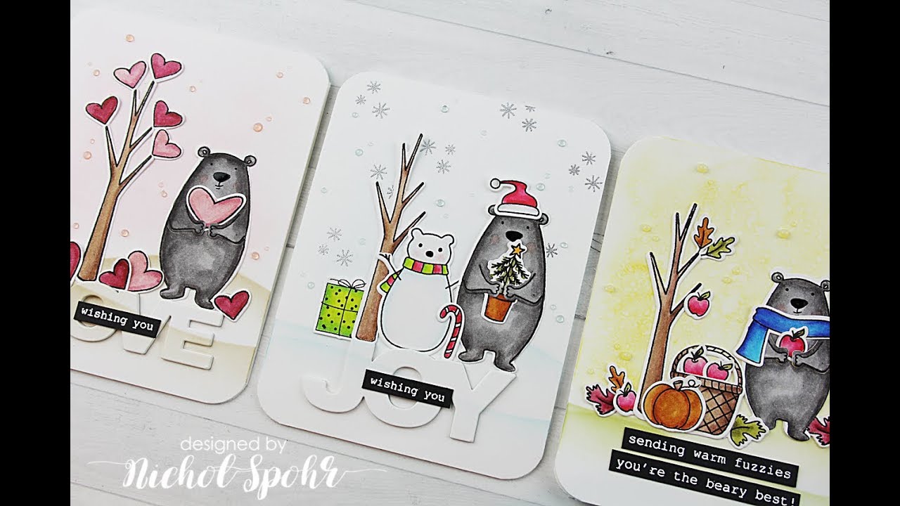 One Design Three Seasonal Bear Cards
