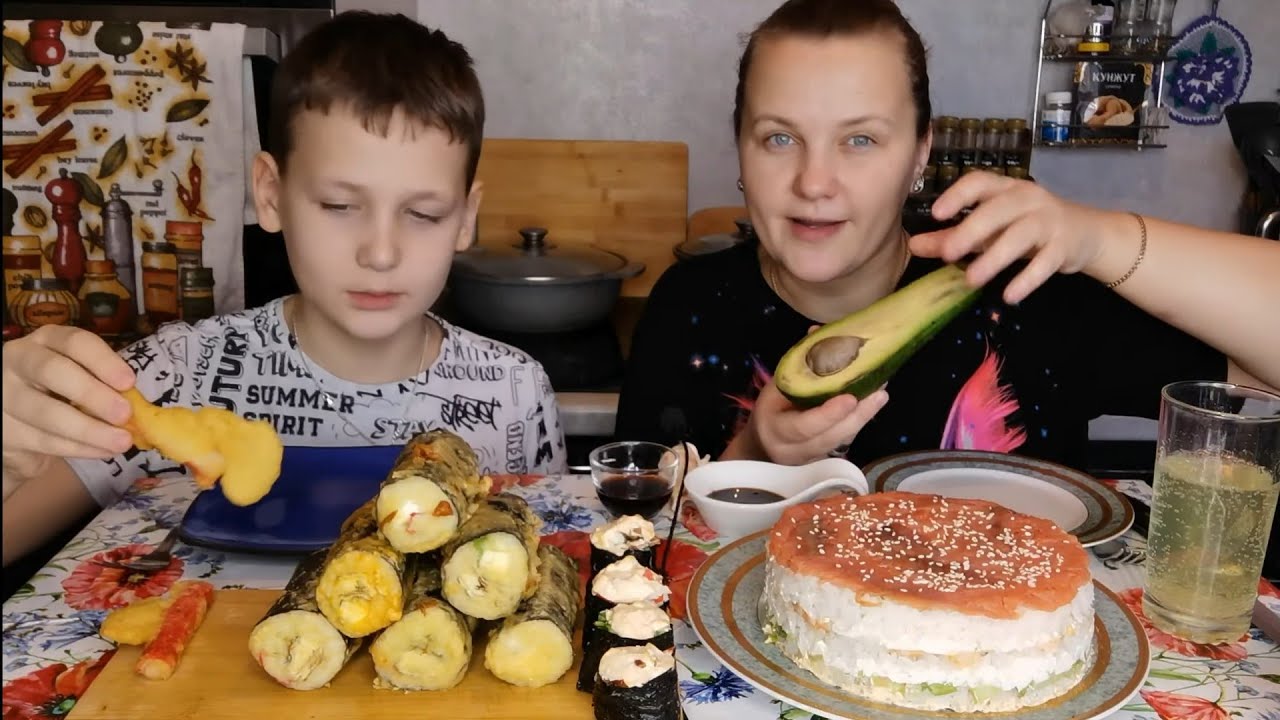 Mukbang Суши торт, Роллы в кляре/Готовим сами☝️Всех Татьян с Праздником 💋