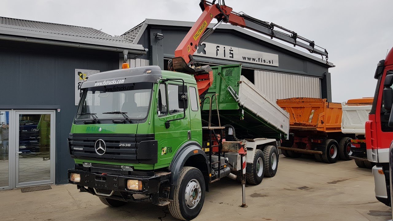 TRUCK MERCEDES-BENZ SK 2538 6X4 TIPPER + PALFINGER CRANE FIŠ TRUCKS & MACHINERY SLOVENIA