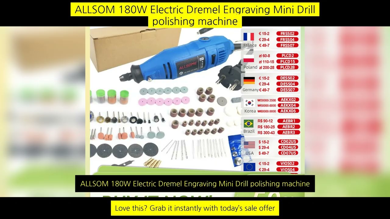 Allsom 180W Electric Dremel Engraving Mini Drill Polishing Machine Variable