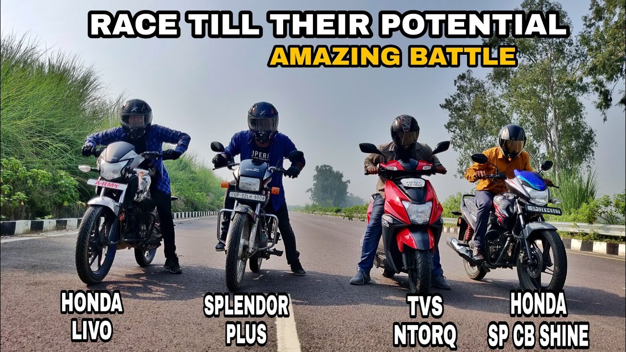 Hero Splendor Plus Vs Honda Livo Vs Honda SP CB Shine Vs Tvs Ntorq | Race Till Their Potential