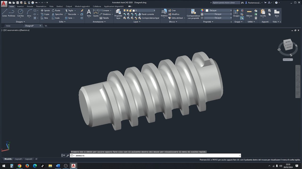 Realizzare in 3D una VITE SENZA TESTA su Autocad - Prof. Paolo Mosca