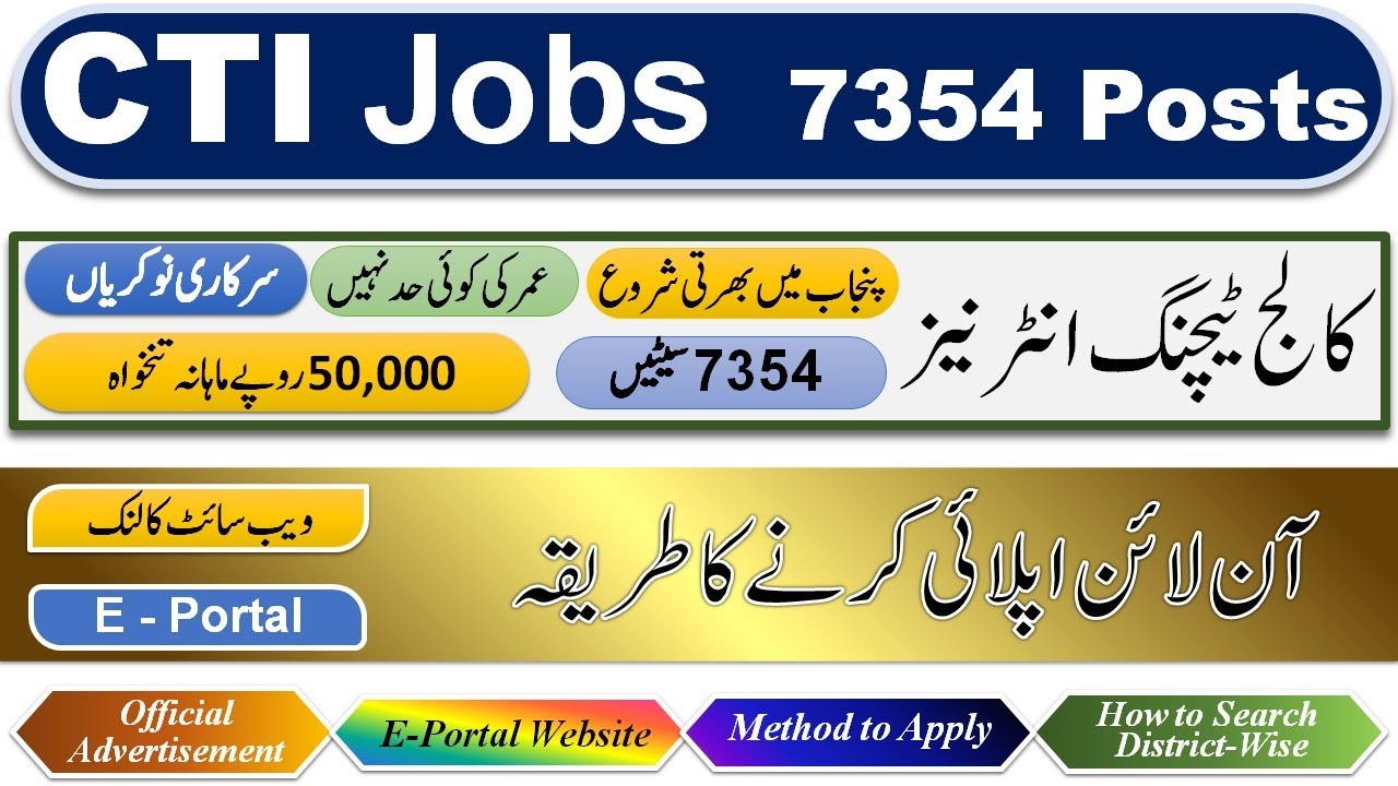 CTI Jobs Punjab 2024 | E-Portal apply online | College Teaching Interns 7354 vacancies #cti #jobs