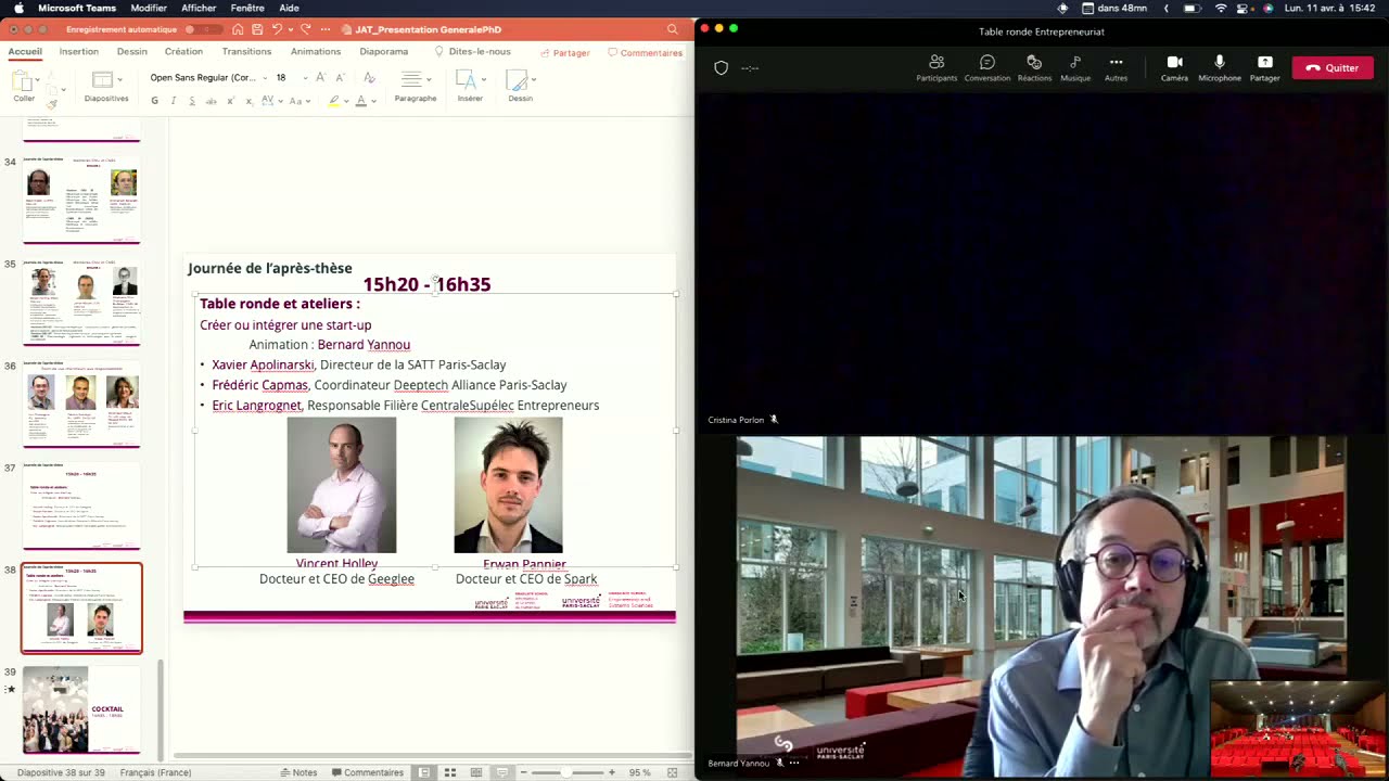 Monter ou intégrer une start up (table ronde) - Journée de l'Après Thèse (11.04.2022)