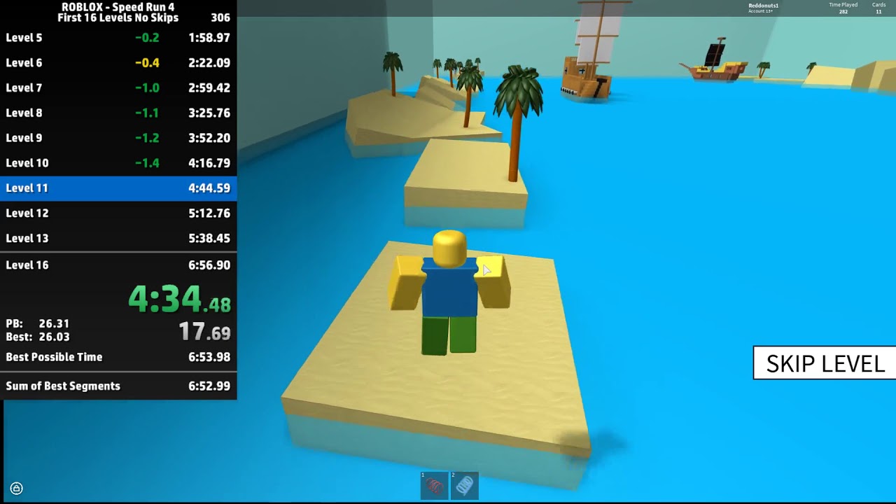ROBLOX Speed Run 4 - First 16 Levels (No Skips) in 6:54.530
