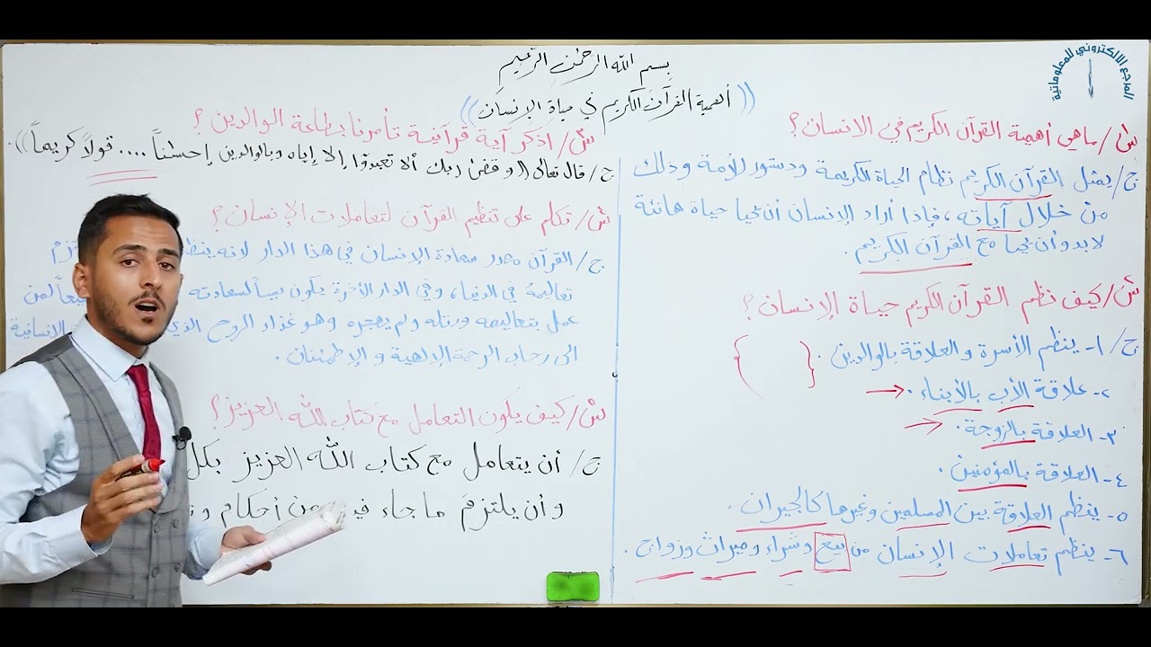 مادة التربية الاسلامية للصف الاول متوسط : اهمية القران الكريم في حياة الانسان