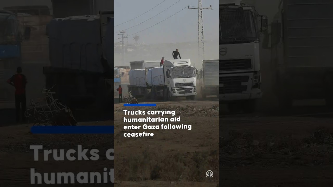 Trucks carrying humanitarian aid enter Gaza following ceasefire
