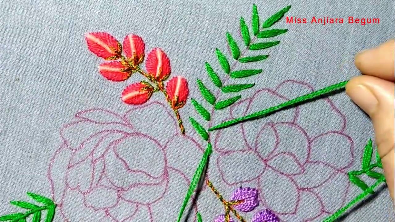 White Flower Embroidery Design, Hand Embroidery New Flower Design, Satin Stitch embroidery-208