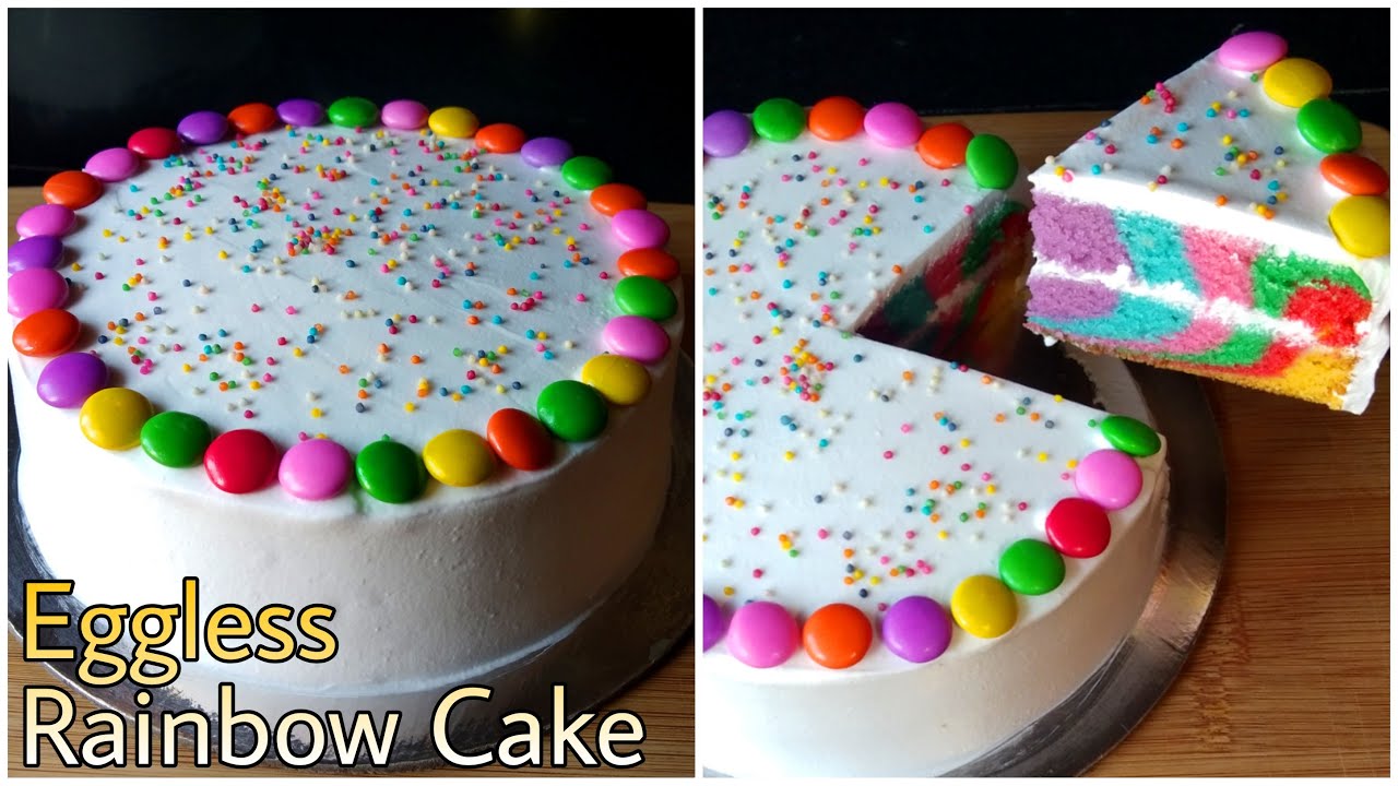 Easy Rainbow Cake | Eggless Cake Without Oven |  Rainbow Cake Without Butter, Condensed milk, Curd