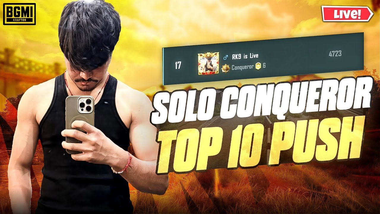 Day 9 : 🚀 Road To Top 10 | Solo Conqueror Rank Push Live | ACE 7 ⭐ #bgmilive #soll #soloconqueror
