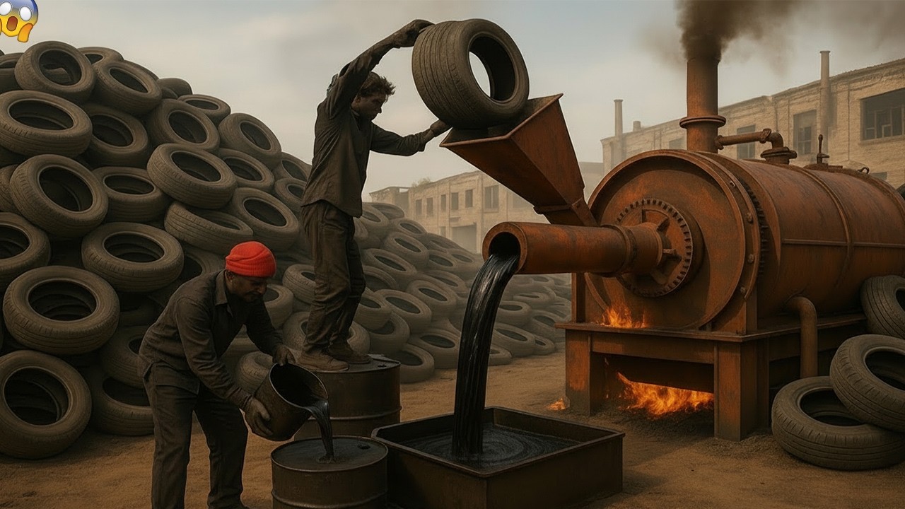 Amazing Recycling ! How Old Waste Tyres Are Turned Into Oil Fuel & Steel Wires in Factory