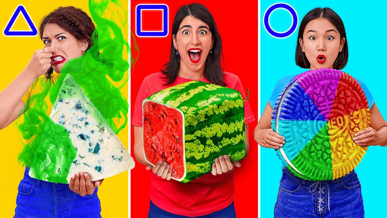 GEOMETRIC SHAPE FOOD CHALLENGE || Last To Stop Eating Wins!Eating Only One Shape By 123 GO!CHALLENGE