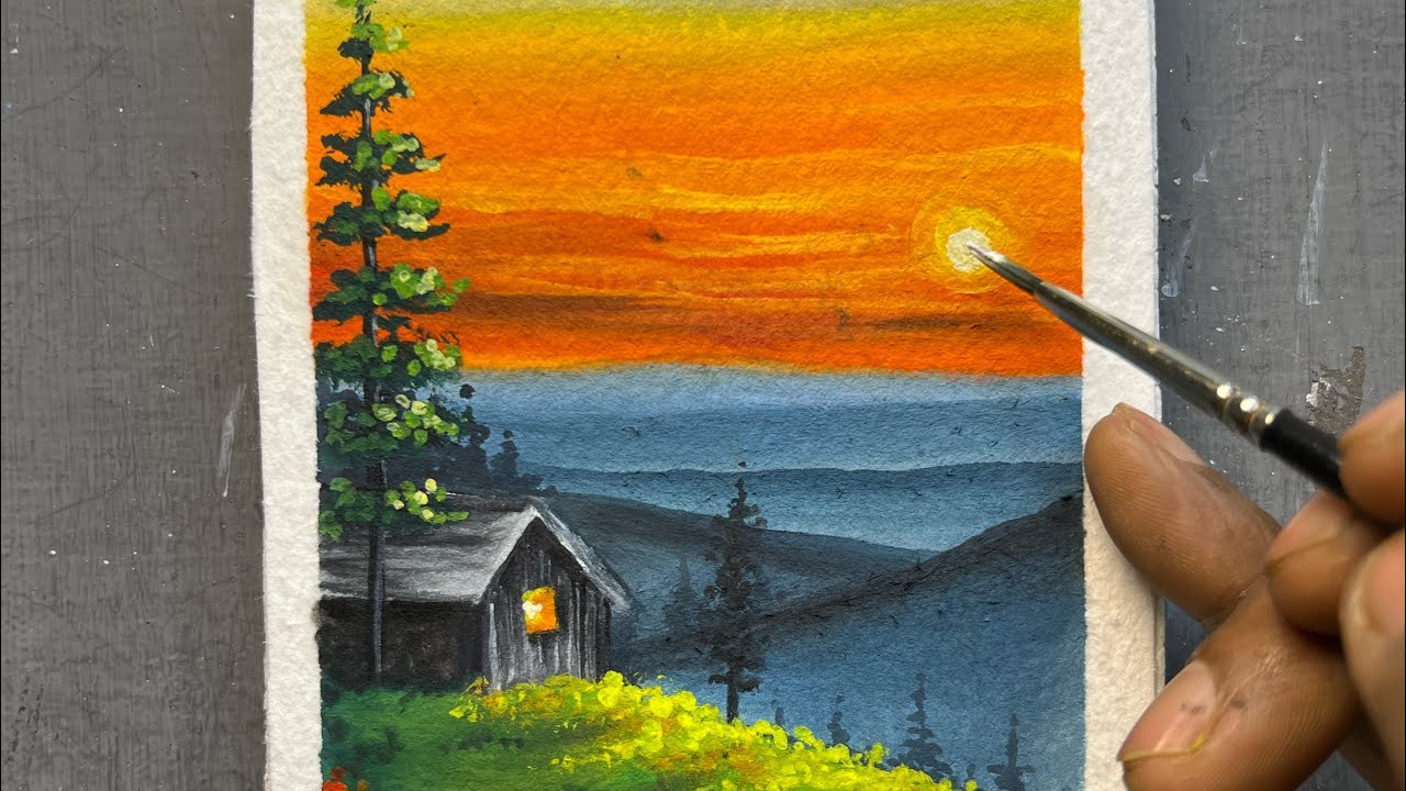 Calm Evening Landscape Painting | Sunset Art Tutorial
