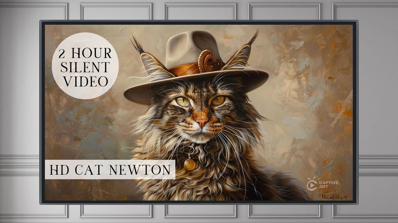 HD Cat Newton TV Art Screensaver - 2 Hour Silent Video