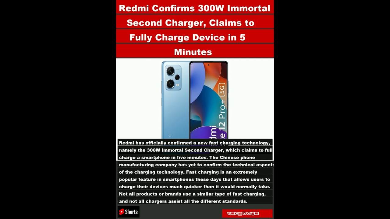 Redmi Confirms 300W Immortal Second Charger, Claims to Fully Charge Device in 5 Minutes|#shorts