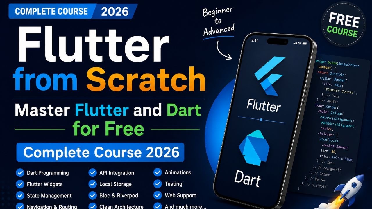 🚀Flutter from Scratch | Master Flutter & Dart for Free (Complete Course 2026) with English Subtitles