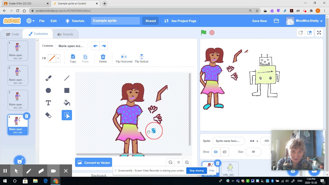 Editing costumes in scratch for animation and sharing to studios