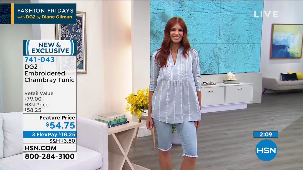 DG2 by Diane Gilman Embroidered Chambray Tunic