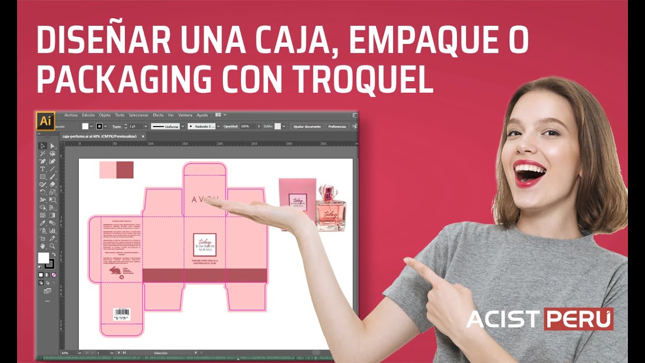 Diseñar una caja, empaque o packaging primario en adobe illustrator con sus marcas de troquel.