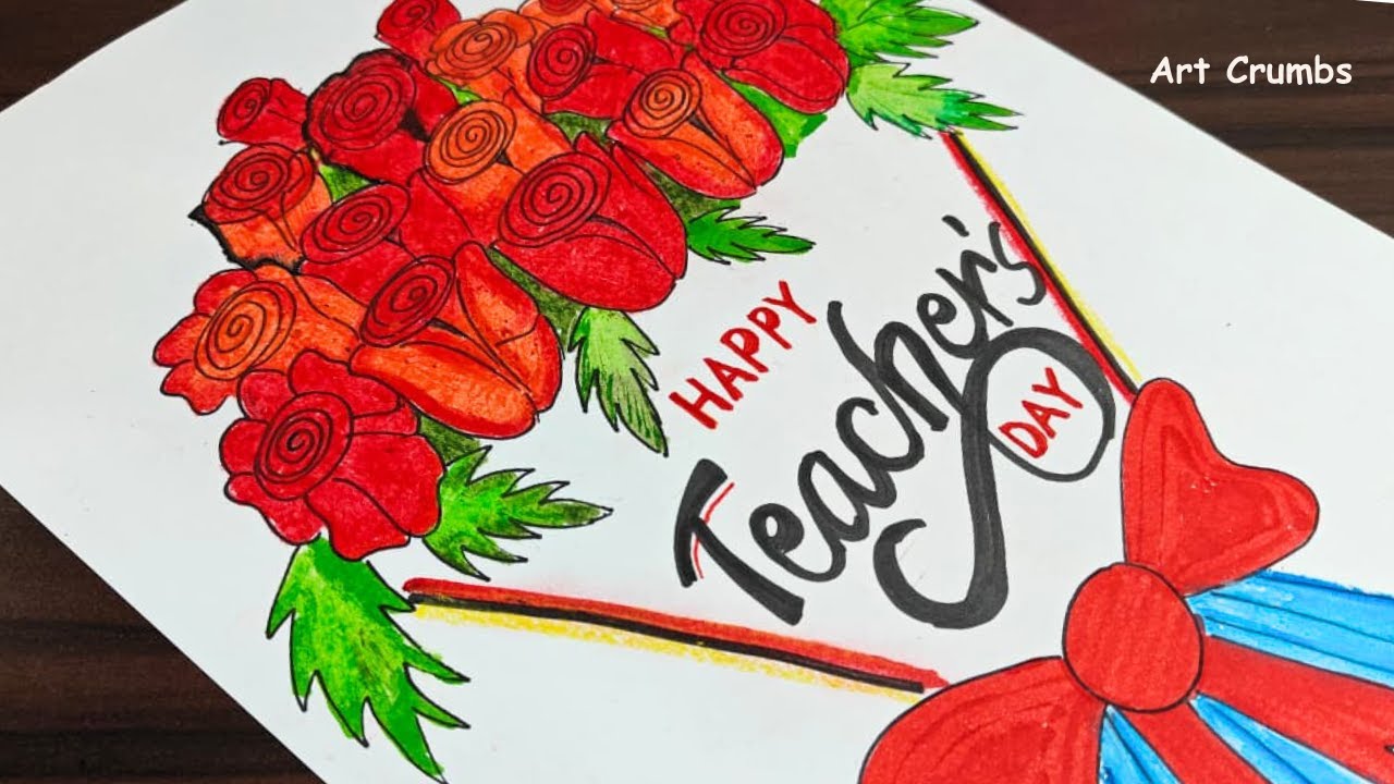 Teachers Day Drawing easy |How to draw Happy Teachers Day poster | Teachers day bouquet card
