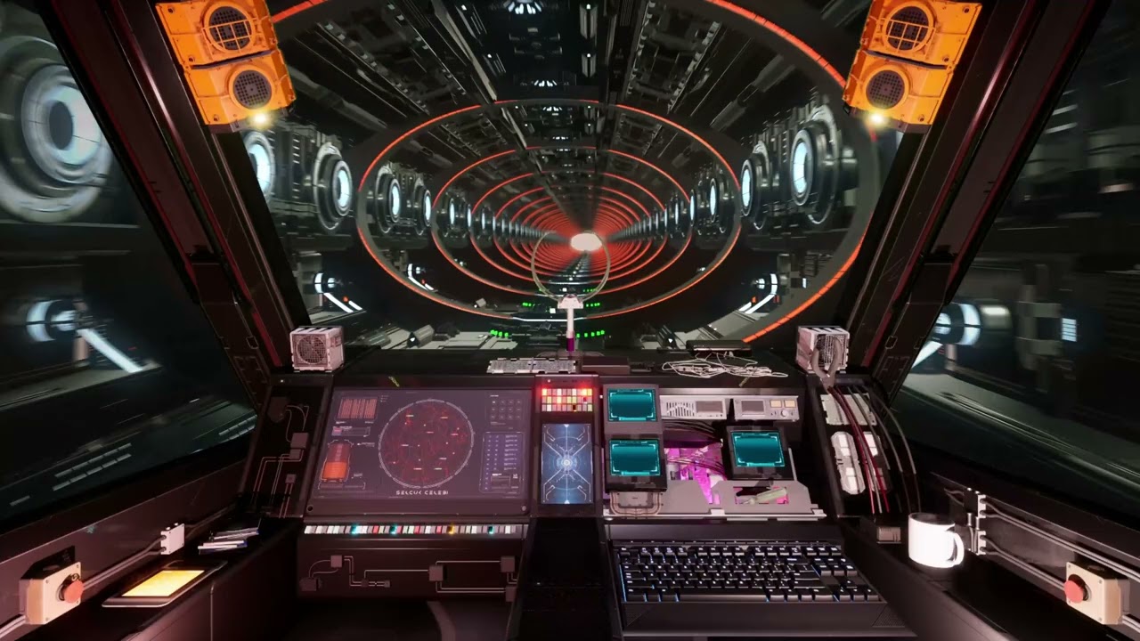 Radio Chatter & Spaceship Patrol Flight in Space Station Sub-Tunnels. Sci-Fi Ambiance Sleep & Study