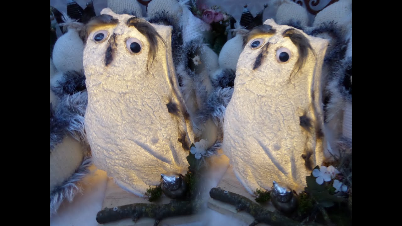 DIY/gro&szlig;er WORKSHOP XXL EULEN DEKO Lampen/ Schnee-Eulen aus Fleecedecken  einfach SELBER MACHEN :))
