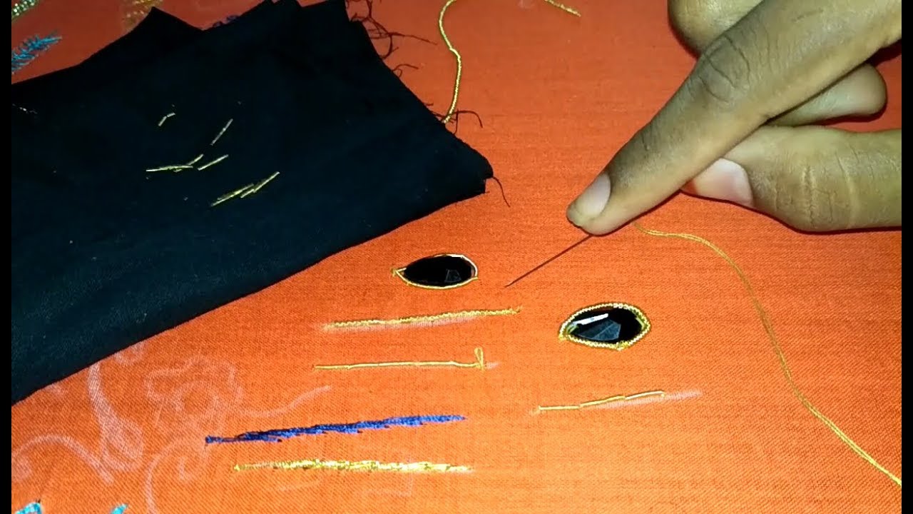 Zardosi work with normal stitching needle beginners Tutorial-18 tamil | Zardosi Aari Hand embroidery