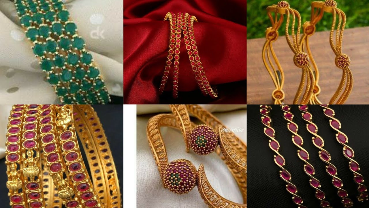 latest rubby gold bangles designs 😍||red and green stone bangles||@women's fashion