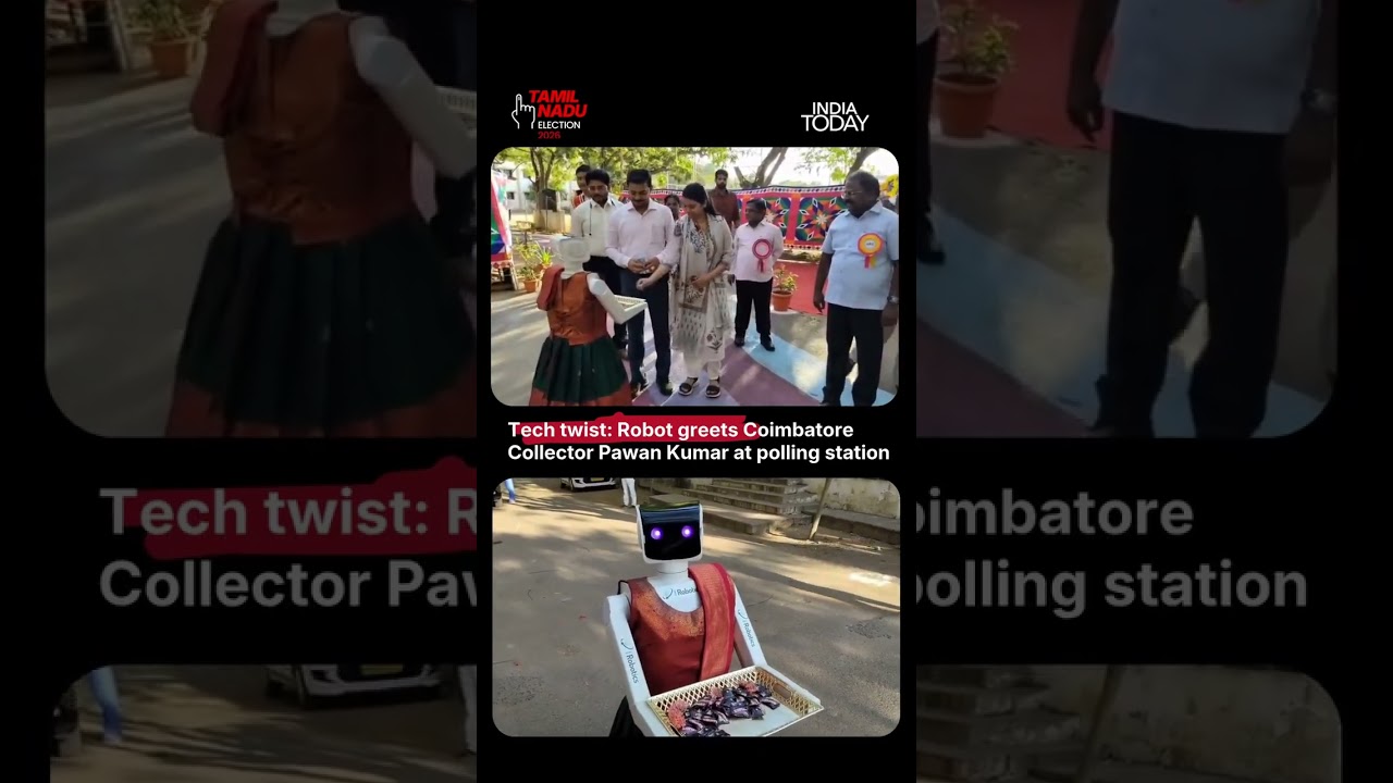 Coimbatore Collector Pawan Kumar & Wife Greeted By Robot At Polling Booth In Coimbatore #elections