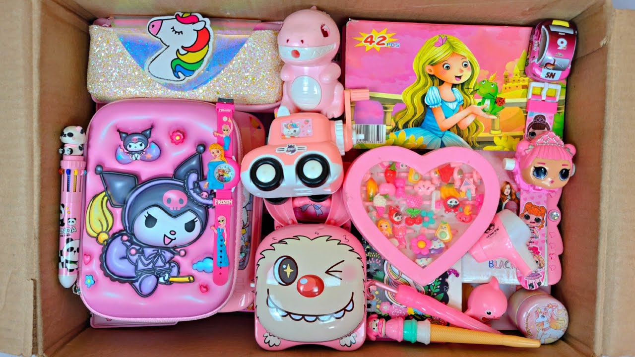 Unboxing Cute Pink Stationery For Girls Kuromi Pencil Box, Sharpener, Nail art, E-Slate, Pen, Etc