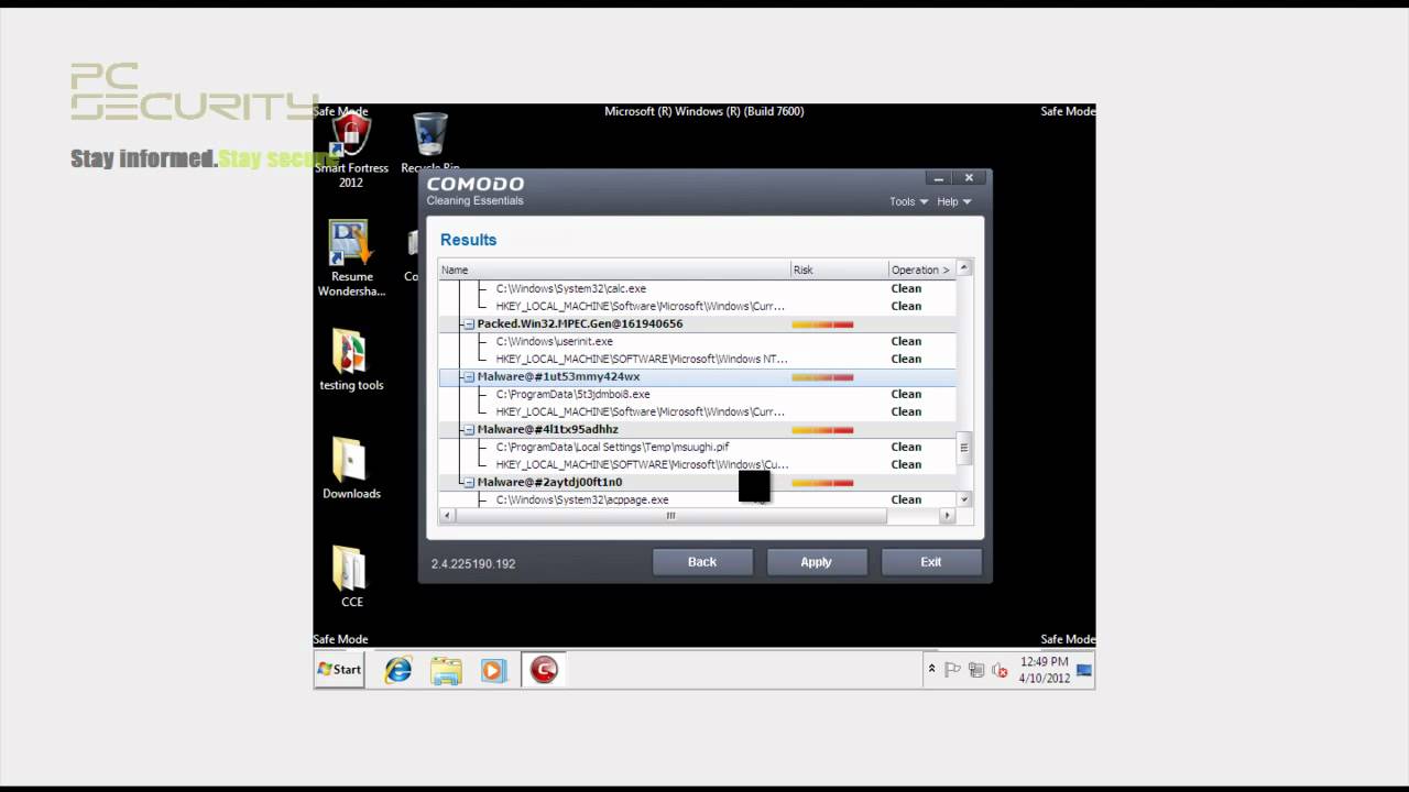 Comodo Cleaning Essentials removal test