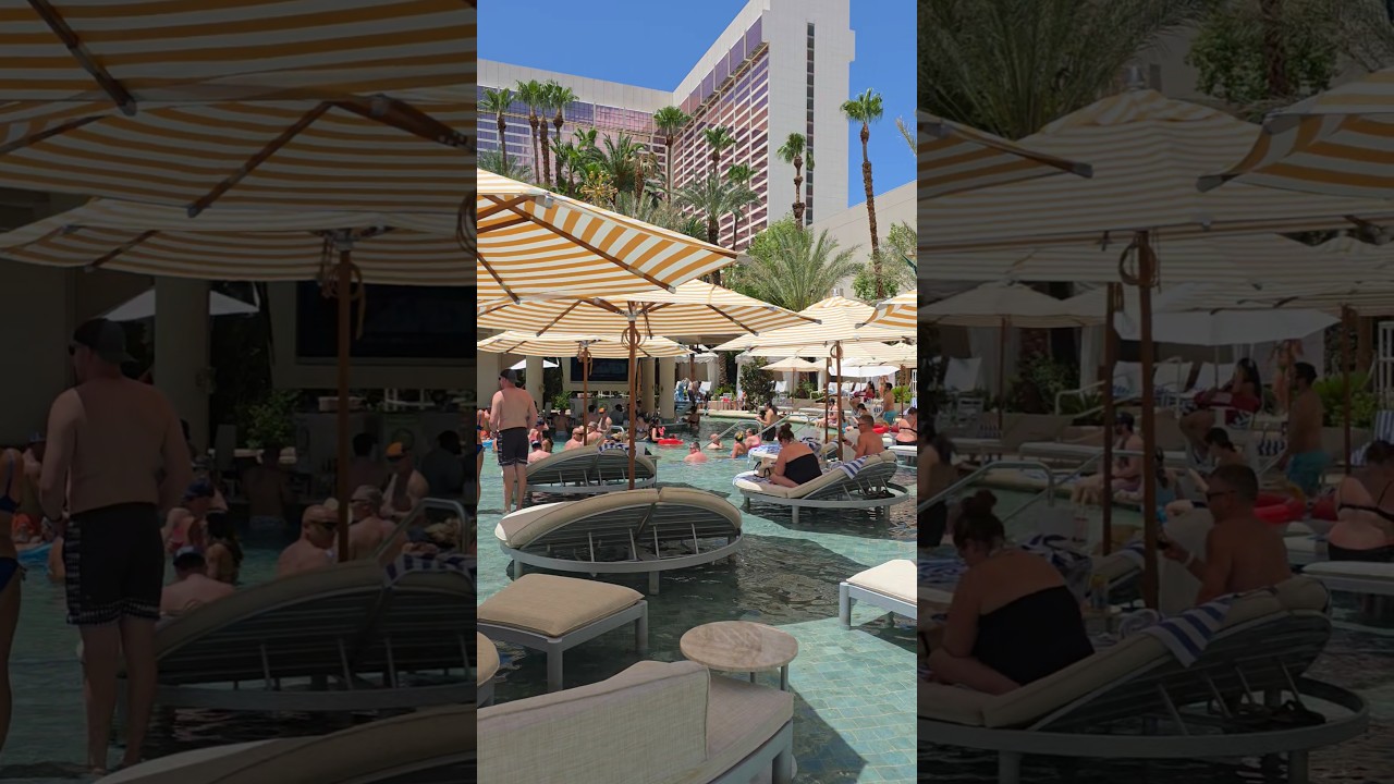 How busy is the Flamingo Las Vegas pool on a random Tuesday in summer? VERY. #vegaspools #lasvegas