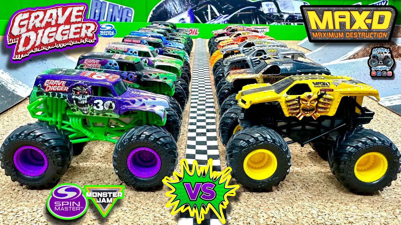 Toy Diecast Monster Truck Racing Tournament | Spin Master Monster Jam Grave Digger 🆚 MAXD