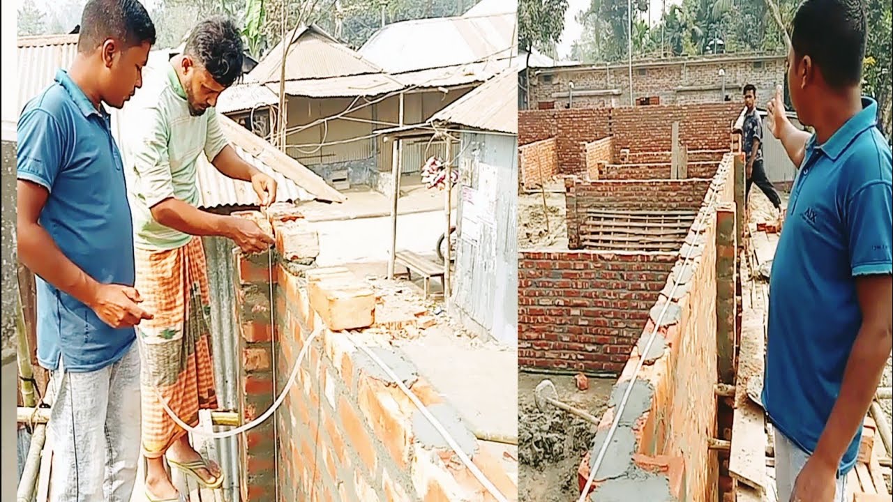 5 ইঞ্চি দেওয়ালের সাথে 10 ইঞ্চি ইটের পিলার সোল করার সঠিক নিয়ম। village construction