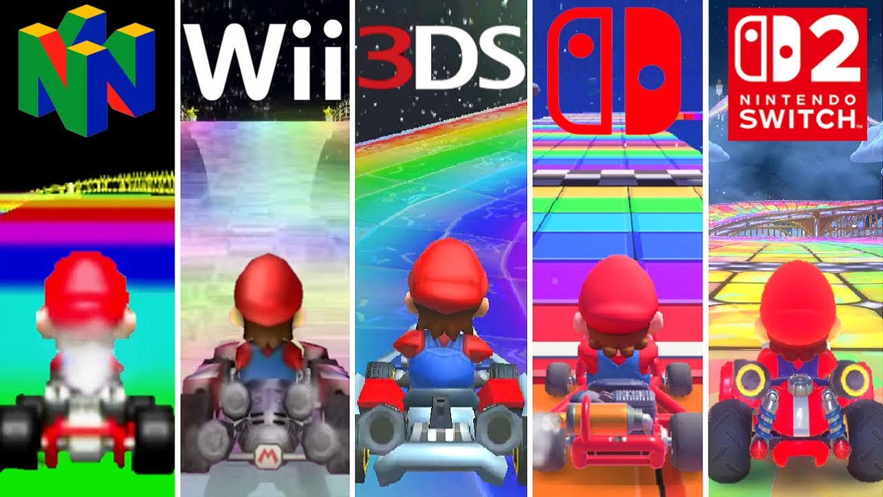 Evolution of Rainbow Road in Mario Kart (1992-2025)