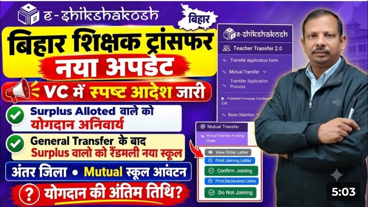 Bihar Teacher Transfer New Decree 😳 Clear Orders Issued in VC | Surplus & Mutual Teacher Transfer...