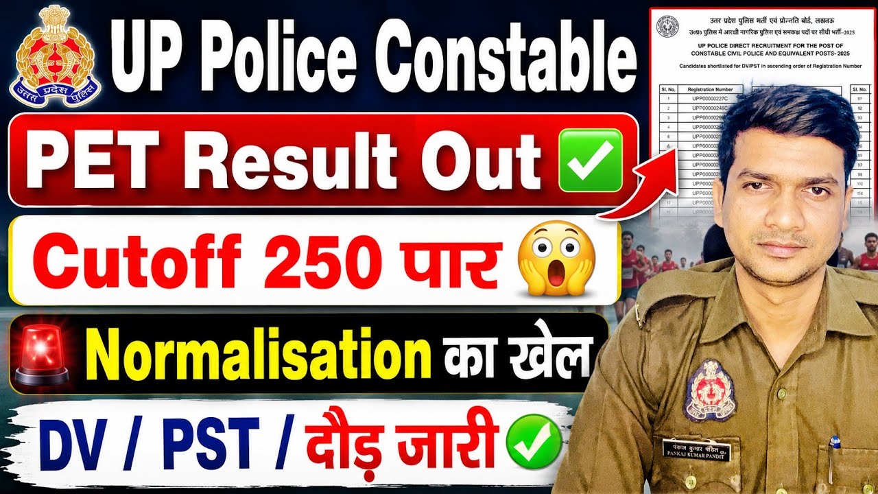 UP Police Constable PET Result Out| UPP Constable Cutoff 250+ Normalisation😳 UPP DV/PST/Running Out