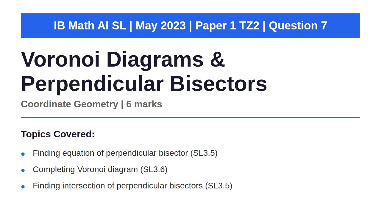 Voronoi Diagrams & Perpendicular Bisectors | IB Math AI SL | May 2023 Paper 1 TZ2 Q7