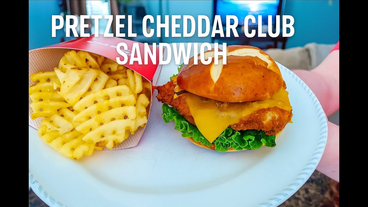 Trying Chick-fil-A’s NEW Pretzel Cheddar Club Sandwich + Waffle Fries! #chickfila #eatingshow #food