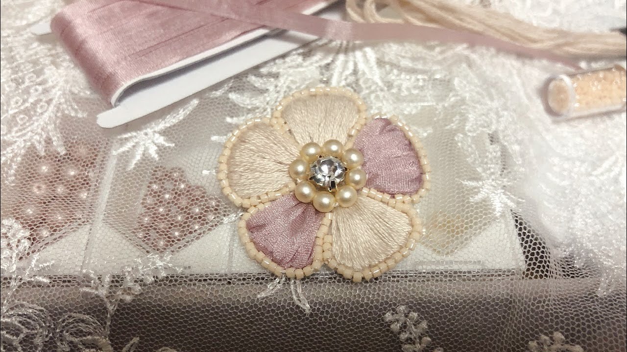【刺繍ブローチ】リボンブローチ　刺繍初心者でも簡単 に作れます   刺繍 ハンドメイドアクセサリー｜making a handmade embroidery ｜刺绣基础教程 ｜ 法绣 ｜프랑스자수