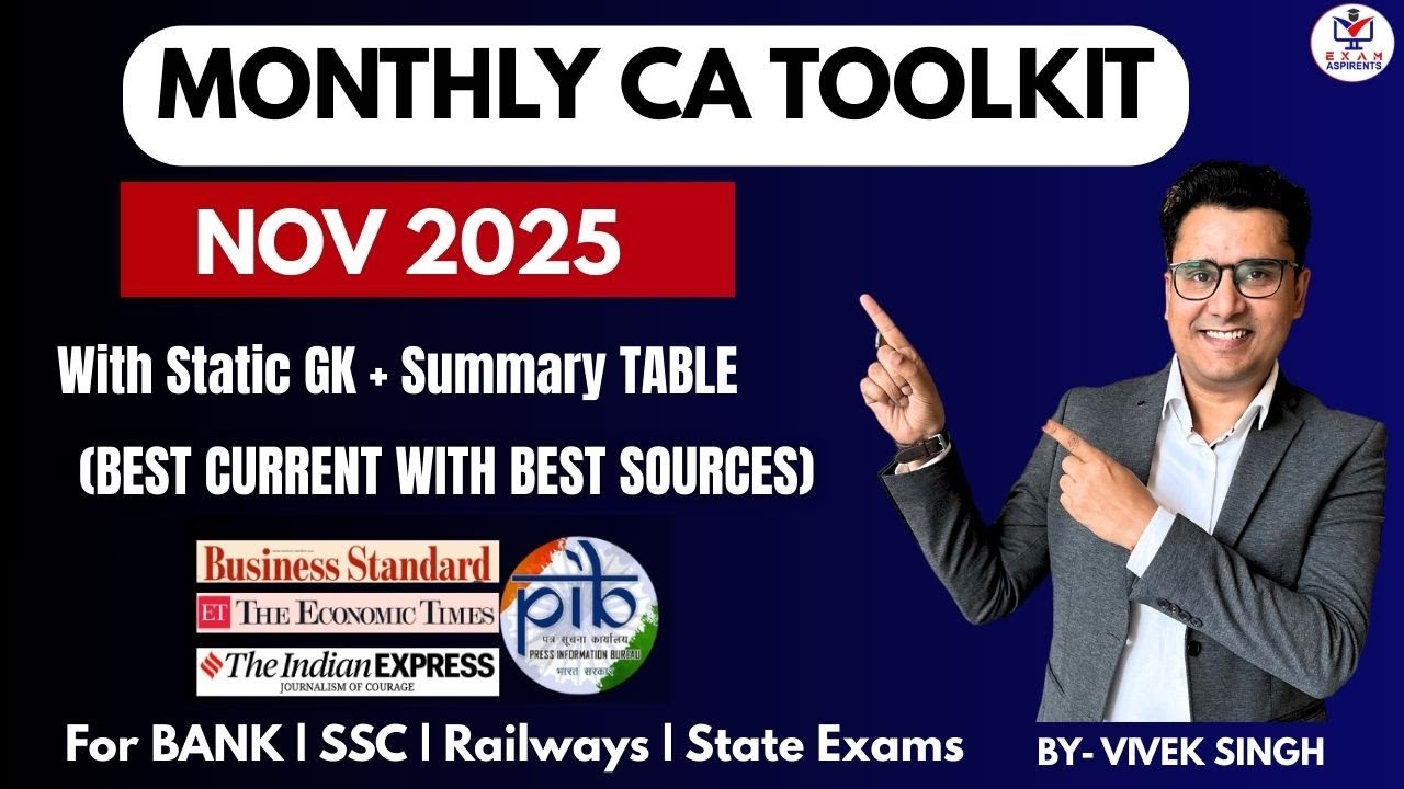 Monthly CA Toolkit | Monthly Current affairs 2025 | November 2025 CA 2025 | PART-1| By Vivek Singh